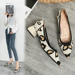 Dress Shoes For Woman 2024 Fashion High Heel Women Pumps Stretch Fabric Pointed Toe Square Quality Ladies