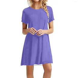 Casual Dresses Beach Dress For Women O Neck Short Sleeve Swing Loose T Shirt Fit Comfy Flowy Cute Long