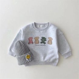 Sweatshirts 2023 New Baby Hoodies Cute Bear Print Infant Boys Cartoon Tops Autumn Kids Long Sleeve Sweatshirt Cotton Girls Clothes