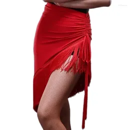 Stage Wear Fringe Latin Salsa Tango Rumba Cha Ballroom Dance Dress Skirt Square Red Black Clothes Women