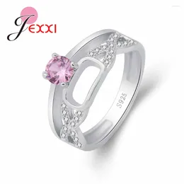 Cluster Rings Est Design Hollow Cross Jewelry Pink Austrian Crystal High Quality Women Girls Holiday Present 925 Sterling Silver