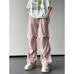 Men's Pants American High Street Pink Cargo Parachute Men Summer Thin Ice Silk Loose Oversized Harajuku Couple Overalls Techwear
