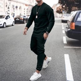 Men's Tracksuits Spring And Autumn Long-sleeved Pullover T-shirt Casual Solid Colour Trousers Suit Two-piece Set