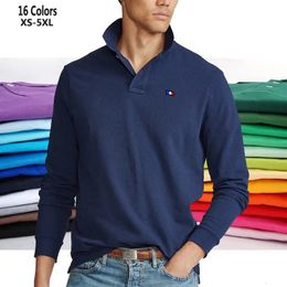 XS-5XL Fashion Sportswear High Quality -Design Mens Polos Shirts Long Sleeve 100% Cotton Casual Homme Lapel Male Tops 240418