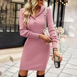 Casual Dresses Elegant Office-lady High-Waist Long Sleeve Solid Knitted Sweater Dress Women Sexy And Fashion Slim Clothes 30295