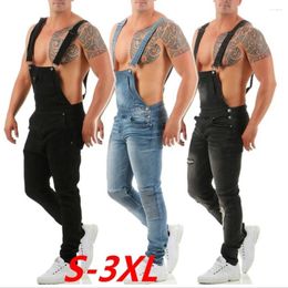 Men's Jeans Men Jumpsuits Denim Pencil Pants Overalls Solid One Piece Washing Cargo Pockets Mid Waist Streetwear Ankle Length Slim
