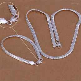 Necklace Earrings Set Silver Colour Christmas Gifts European Style 6MM Flat Chain Bracelets Fashion For Man Women