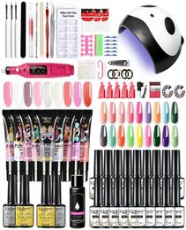 Nail Art Kits Mobray Set Manicure With Led Lamp Polygels Kit 20000RPM Drill Machine 186 Colors Poly Extension Gel9995233