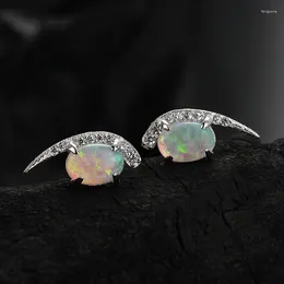 Stud Earrings 925 Sterling Silver Unique Design Colourful Opal For Girls Exquisite Shiny Zircon Geometric Jewellery Accessories