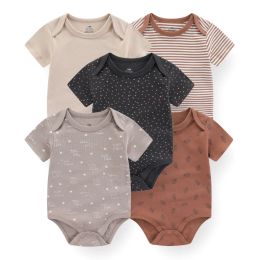 One-Pieces 5Pieces Unisex Bodysuits 2023 Newborn Baby Girl Clothes Cotton Cartoon Baby Boy Clothes Set Solid Color Print Summer Bebes
