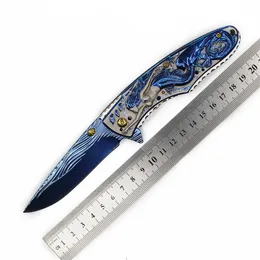 1Pcs New Assisted Flipper Folding Knife 8Cr13Mov Blue Titanium Coated Drop Point Blade Stainless Steel Handle Outdoor Survival Tactical EDC Pocket Knives