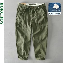 Spring Autumn Pure Cotton Men Cargo Pants Men Clothing Casual Loose Belt Mid Waist Slim Fit Joggers Men Trouser AZ329 AZ378 240412