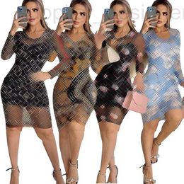 Landebahn -Kleider Designer DD0077 Frauen Frühling/Sommer Neues Stil Temperament Sexy Soft Mesh Perspektive hohe elastische Langarm -Kleid xv2z