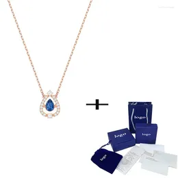 Pendants Exquisite Sparkling Pear Blue Crystal Necklace Elegant Temperament Ladies For Couples Romantic Gift