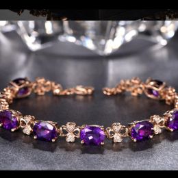 Strands Natural Amethyst Gemstone Bracelet 18K Rose Gold Jewelry Pulseras De Feminina Bizuteria Bracelet for Women Bracelet Box Girls
