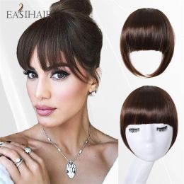 Bangs Bangs EASIHAIR Synthetic Bang Hair Fringe Clip in Bangs Fake Blunt Brown Hair Bangs Hair Heat Resistant Hairpieces for Women