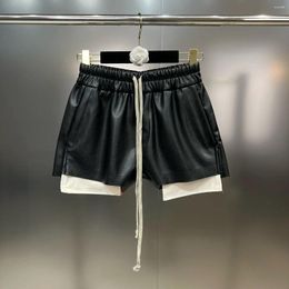 Women's Shorts Fashion Drawstring High Elastic Waist For Women Pocket PU Leather Short Pants Female 2024 Autumn Streetwear