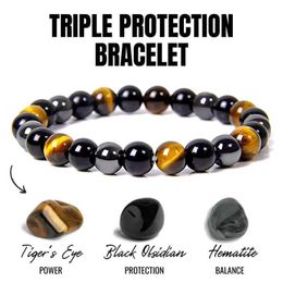 Perlen natürliche schwarze Obsidian Hämatit Tiger Augenperlen Armbänder Männer für magnetische Gesundheit Schutz Frauen Seelenschmuck Pulsera Hombre 240423