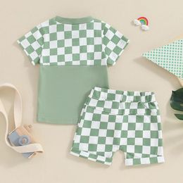 Clothing Sets Toddler Baby Boy Girl Summer Outfits Chequered Plaid Short Sleeve T-Shirt Top Shorts Set 2Pcs Checkerboard Clothes