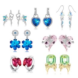 Earrings Ocean Heart Blue 925 Sterling Silver Earring Water Drop Zircon for Women Luxury Star Snowflake Shaped Earrings Fine Jewelry