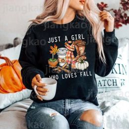 Polos Just A Girl Who Loves Fall Sweatshirt Thankful Grateful Blessed Hoodie Women Fashion Thanksgiving Pullover Top Halloween Clothes