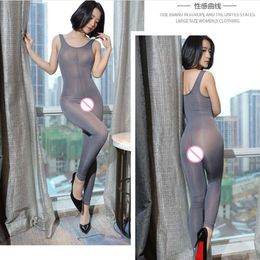 Milk Ice Silk Women Zipper Open Crotch Sheer Body Sexy Transparent Bodysuit Femme Erotic Lingerie Bodystocking