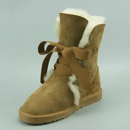 Boots For Women Natural Fur Woman's Snow Lace Up Genuine Sheepskin Leather Winter Real Wool Warm Shoes