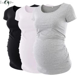 Dresses Maternity Tees Clothes Ropa Embarazada Shirt O Neck Tops Pregnancy Tshirt Casual Flattering Side Ruching Maternity Pullover