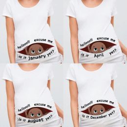 Pillows Excuse Me Is It January Yet 12 Monthes Summer Maternity Pregnancy T Shirt Women Tee Black Baby Print Pregnant Clothes