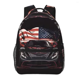 Backpack Dazzling Sports Car American Flag Travel Backpacks Student Kawaii School Bags High Quality Large Rucksack