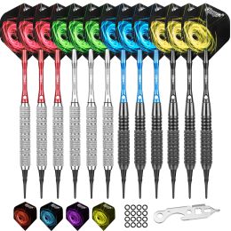 Darts CyeeLife 17+18g Plastic tip darts 12 Packs with 4 Colors Aluminium Shafts+Rubber Rings+100 Soft points+Tool+12 Fights