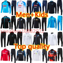 2023 Halbzug Langarm Napoli Tracksuit Soccer Trikot 21 22 23 24 Football Tracks Jacke Kids Kit SSC Naples AE7 D10s Training Anzug Zug Tuta Chandal Jogging Jogging