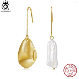 Dangle Earrings ORSA JEWELS Natural Freshwater Pearl 14K Gold 925 Sterling Silver Leaf Shape Jewellery For Women GPE81