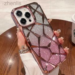 Cell Phone Cases Luxury Plating Transparent Diamond Flash Glitter Phone Case For iPhone 11 12 13 14 15 Pro Max Soft Bumper Protector On 15 Cover d240424