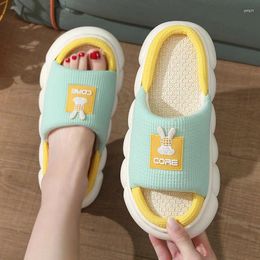 Slippers Cartoon Women's Thick-soled Linen Female Summer Indoor Home Sandals Couples House Funny Shoes