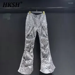 Pantaloni maschili hksh industria pesante gamba larga bagliore dritto pavimenti grigi grigi pantaloni punk metallici marea chic hk0869