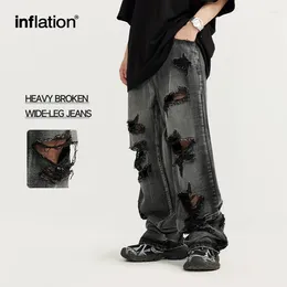 Men's Jeans INFLATION Washed Ripped Distressed Men Streetwear Hip Hop Holes Denim Pants