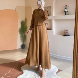 Clothing 2 Piece Set Skirt Suits Muslim Fashion Abaya Women Outfits Luxury Long Sleeve Tops And Pleated Skirts African Party Dresses