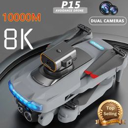 Drones P15 Drone Professional Edition 8K GPS HD Dual Camera Obstacle Avoidance Optical Flow Positioning Brushless Upgrade RC 10000M