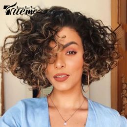 Wigs Trueme Curly Human Hair Wigs Coloured Water Curly Bob Lace Human Wigs For Women Ombre Blonde Brazilian Deep Wave Lace Part Wig