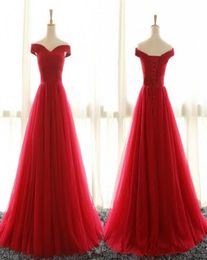 Cheap Off Shoulder Red Tulle Evening Dresses Party Gowns 2017 Sweep Train Pleated Plus Size Corset Formal Prom Dress9990058