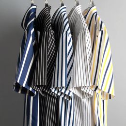 2023 Regular Fit Short Sleeve Strech Striped Shirts for Men Summer Soft Business Mens Dress Shirt Casual 240415