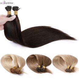 Extensions Snoilite 1g/s Straight Human Hair 50pcs I Tip Hair Extensions Fusion Keratin Micro Ring PreBond Blonde Stick Hair For Women