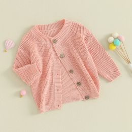 Sweaters Children Baby Girls Boys Knit Cardigan Sweater Cute Long Sleeve Solid Color Button Down Casual Kids Clothes Fall Crochet Tops