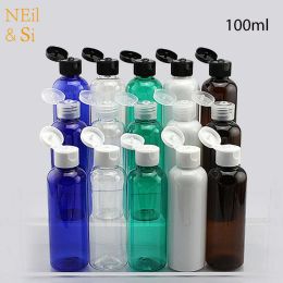 Bottles 100ml Plastic Cosmetic Cream Bottle Refillable Essence Lotion Flip Cap Empty Bottles Blue Green White Brown Container