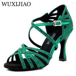 Dance Shoes WUXIJIAO Rhinestone Ballroom Women Jazz Contrast Green