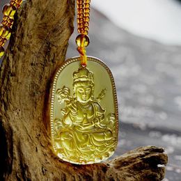 Decorative Figurines Glass Necklace Ornament Ksitigarbha Bodhisattva Buddha Statue Pendant God Of Wealth Avalokitesvara Guardian Gift Box