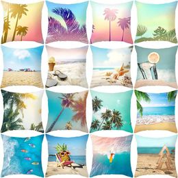 Pillow 45x45cm Summer Beach Coconut Tree Print Cover Polyester Throw Pillows Case For Sofa Chair Home Decor Pillowcase