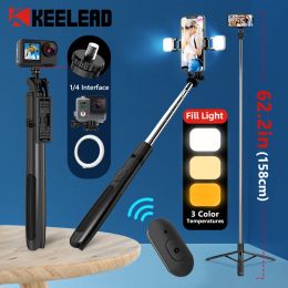 Sticks Q05 1580mm New Wireless Selfie Stick Tripod Foldable Monopod With Fill Light For Gopro Action Cameras Smartphones Selfie Live