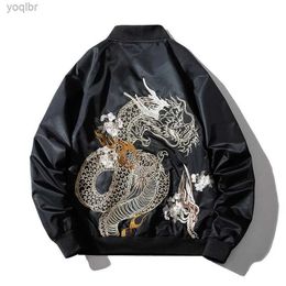 Men's Jackets Mens baseball jacket embroidered dragon hip-hop bomber pilot jacket mens Harajuku Japanese vintage jacket fashionable street clothing autumnL2404